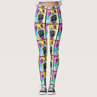 Leggings Sonrisa de color de agua feliz pug leggadoras colo
