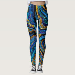 Leggings Sparkle Glam Purpurina arte de mármol femenino azu