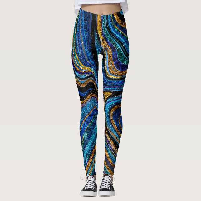 Leggings Sparkle Glam Purpurina arte de mármol femenino azu (Anverso)