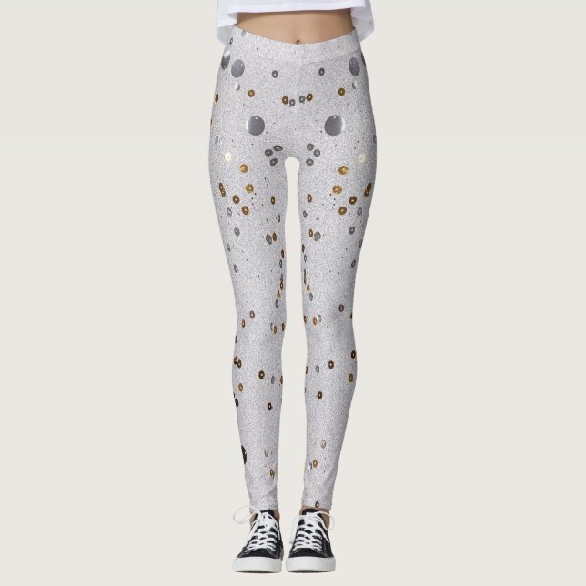 Leggings Sparkle Glam Purpurina arte de mármol femenino gri (Anverso)