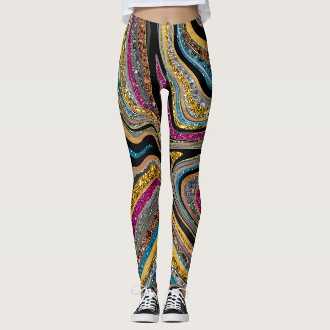 Leggings Sparkle Glam Purpurina arte de mármol femenino gri (Anverso)