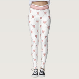 Leggings Sparkle Heart Pink on White
