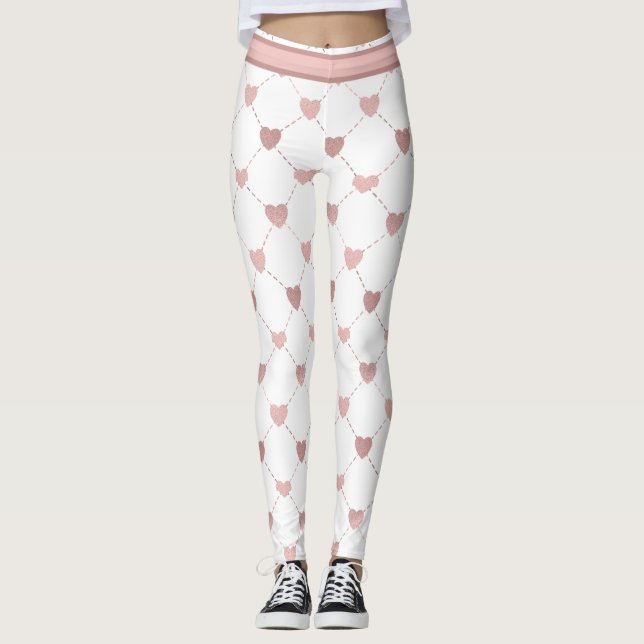 Leggings Sparkle Heart Pink on White (Anverso)