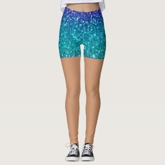 Leggings Sparkling Teal Blue Glitter Skin Tone Women's