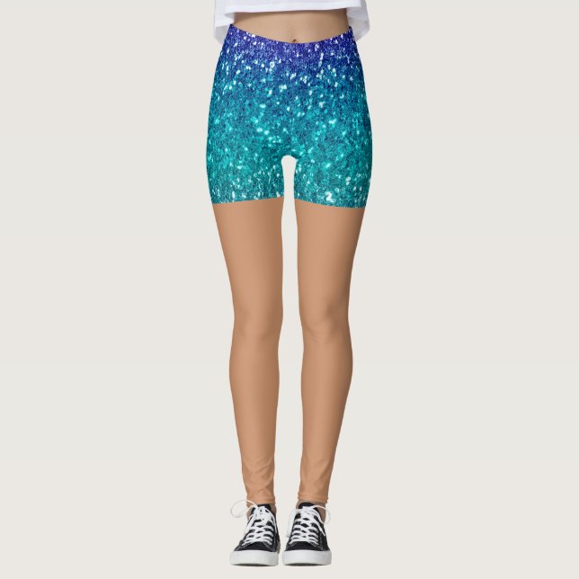 Leggings Sparkling Teal Blue Glitter Skin Tone Women's  (Anverso)