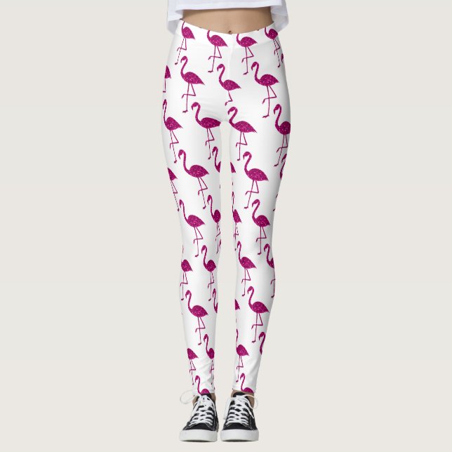 Leggings Sparkly flamingo Patrón de chispas rosas blanco (Anverso)