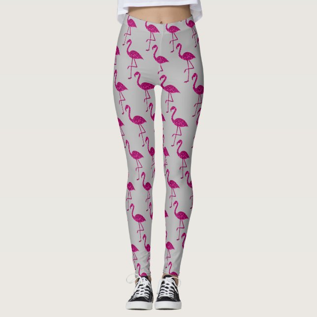 Leggings Sparkly flamingo Patrón de chispas rosas gris (Anverso)