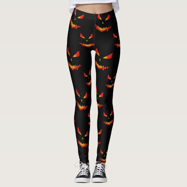 Leggings Sparkly Jack O'Lantern afronta el patrón de Hallow (Anverso)