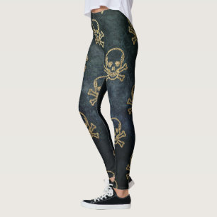 Leggings Sparkly Pirate Jolly Roger de fondo oscuro