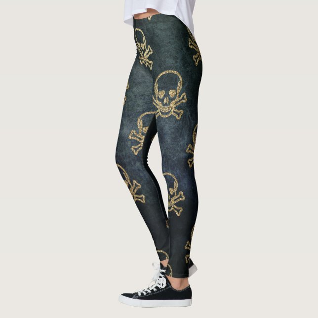 Leggings Sparkly Pirate Jolly Roger de fondo oscuro (Izquierda)