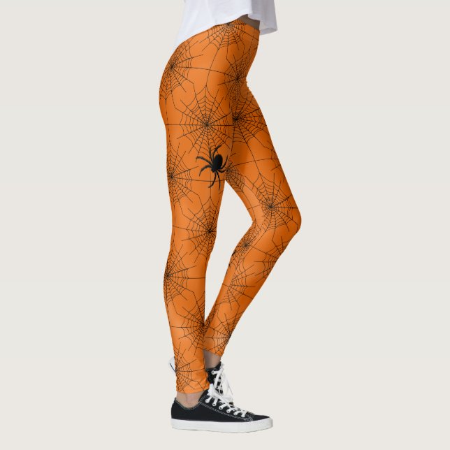 Leggings Spider Web con arañas en Halloween Naranja (Derecha)