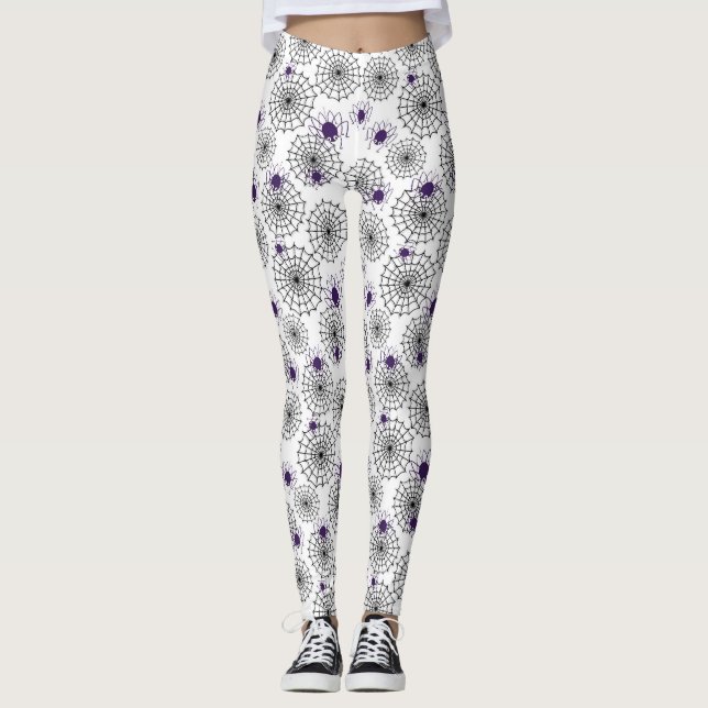 Leggings Spiderweb & Purple Spider Patrón blanco de Hallowe (Anverso)