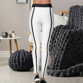 Leggings Sports Women Modern Elegant White Black Stripes