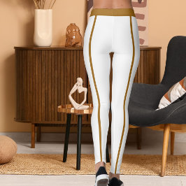 Leggings Sports Women Modern Elegant White Brown Stripes