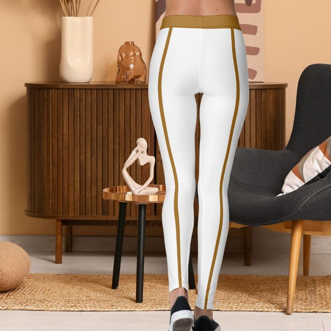 Leggings Sports Women Modern Elegant White Brown Stripes (Subido por el creador)