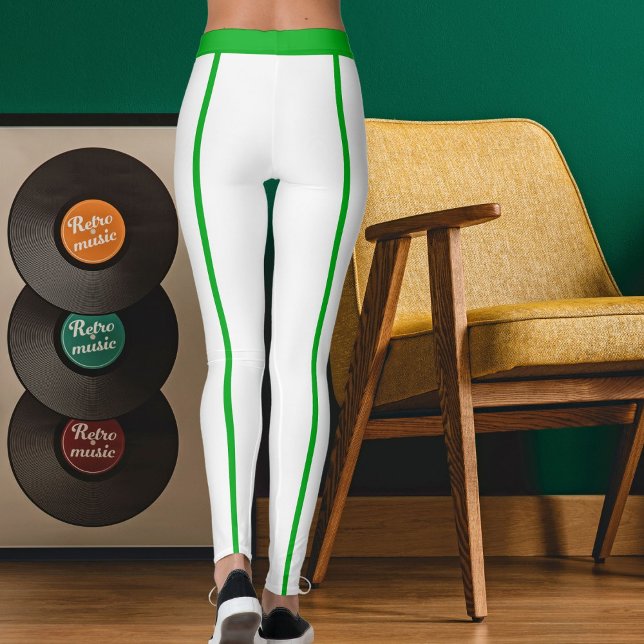 Leggings Sports Women Modern Elegant White Green Stripes (Subido por el creador)
