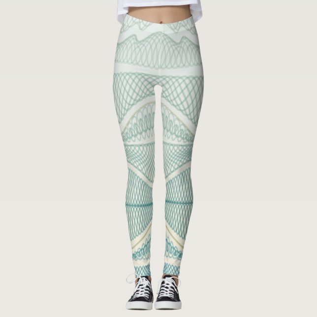 Leggings Sporty Aqua White Crazy Líneas y Swirls (Anverso)