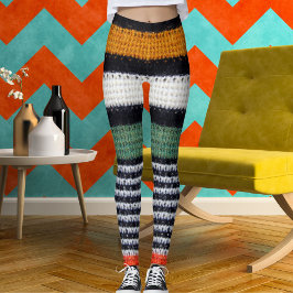 Leggings Sporty Women Striped Wool Texture Knitted Pattern 