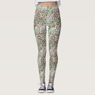 Leggings Spot, leopardo, tropical, palmas, hojas, marrón,
