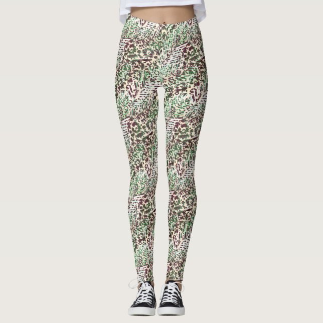 Leggings Spot, leopardo, tropical, palmas, hojas, marrón, (Anverso)