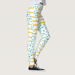Leggings Spots & Stripes 2 en turquesa, amarillo y blanco