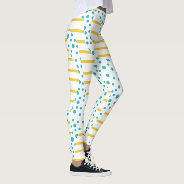 Leggings Spots & Stripes 2 en turquesa, amarillo y blanco (Derecha)