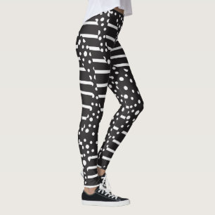 Leggings Spots y Stripes 2 en blanco sobre negro