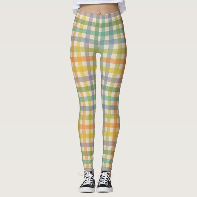 Leggings Spring Plaid Pattern in Orange Green and Brown (Anverso)