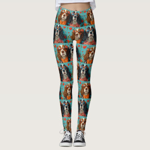 Leggings Springer Spaniel con rosas del corazón Día de San