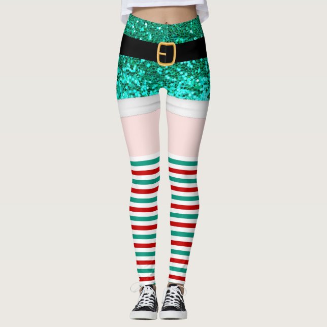 Leggings Sra. Santa Claus Green purpurina (Anverso)