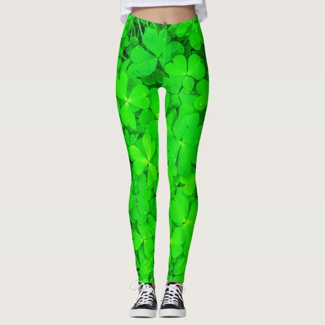 Leggings St. Patrick Day Irlandés Shamrock Clovers Green (Anverso)