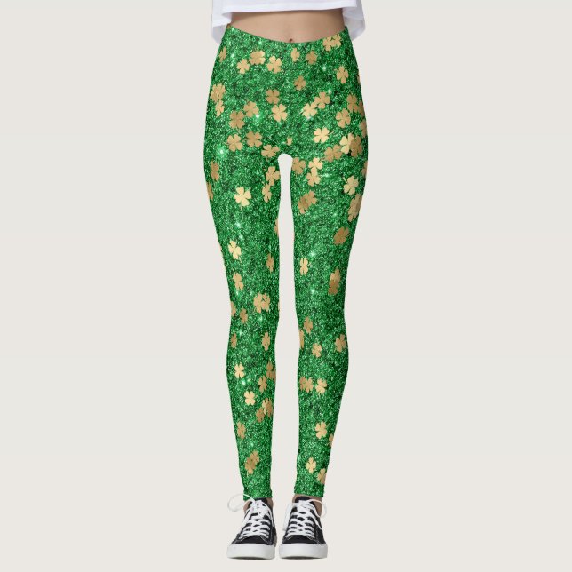 Leggings St Patrick Green Gold Clover Shamrock Confetti Fun (Anverso)