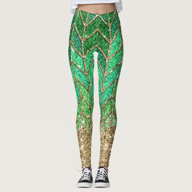 Leggings St Patrick Green Gradient Sparkle Purpurina Gold F (Anverso)
