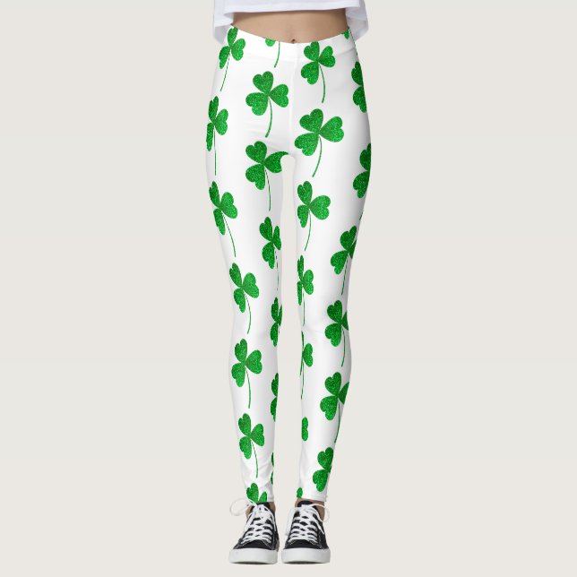 Leggings St. Patrick’s Day Green Faux Glitter Shamrock (Anverso)
