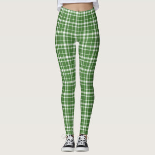 Leggings St. Patricks Day Green and White Plaid
