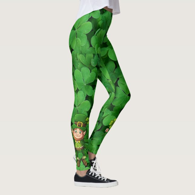 Leggings St. Patrick's Day Green Clover Dancing Leprechaun (Derecha)