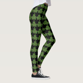 Leggings St. Patrick's Day Green Shamrock Floral Black
