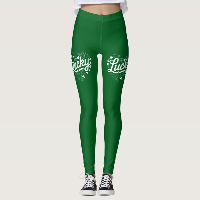 Leggings St Patrick's Day Heart Lucky Clover Shamrock (Anverso)
