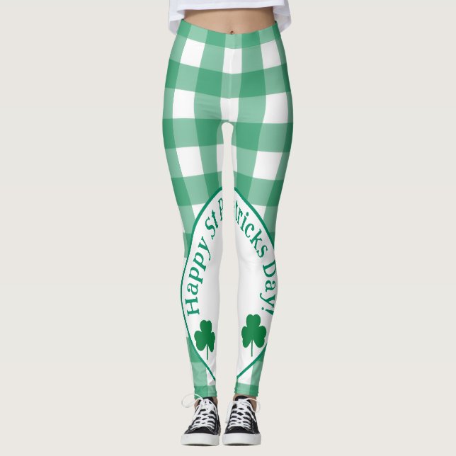 Leggings St Patricks Day Irish Clover Green Check (Anverso)