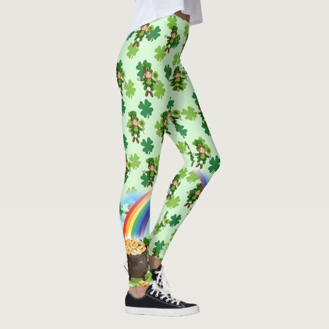 Leggings St. Patrick's Day Leprechaun Rainbow Shamrock (Derecha)