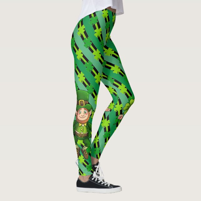 Leggings St. Patrick's Day Leprechaun Shamrock Green Black (Derecha)