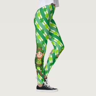 Leggings St. Patrick's Day Leprechaun Shamrock Green White
