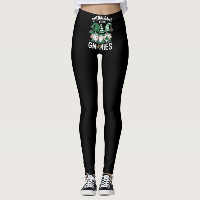 Leggings St Patricks Day Lucky Shamrock Leopard Gnomes (Anverso)