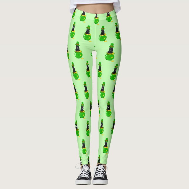Leggings St. Patrick's Day Shamrock Pot of Gold Black Cat (Anverso)