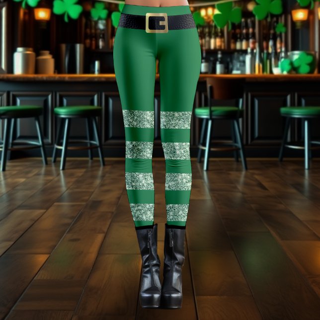 Leggings St. Patrick's Day Striped Green Purpurina Leprecha (Subido por el creador)