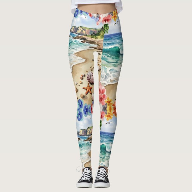 Leggings Starfish De Las Aguas Marinas A Través Del Patrón  (Anverso)