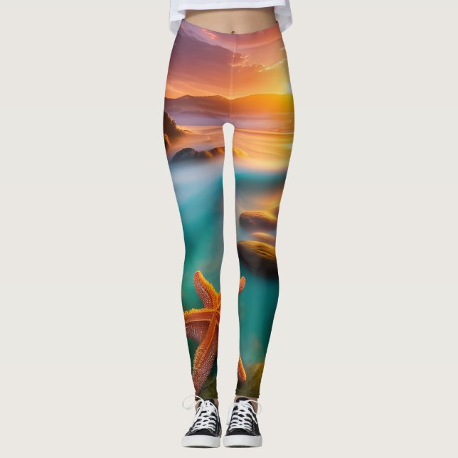 Leggings Starfish en la playa en Dawn (Anverso)