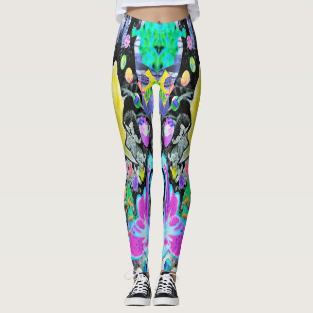 Leggings Stargazer Lily, Rosa y Collage de Hibiscus Rosa (Anverso)