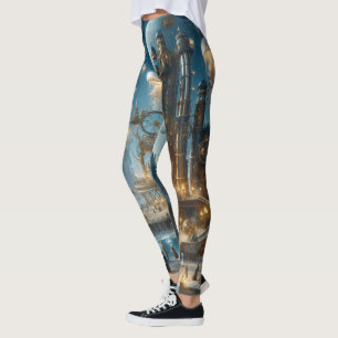 Leggings Steampunk Futurista ciudad antigua con medusas