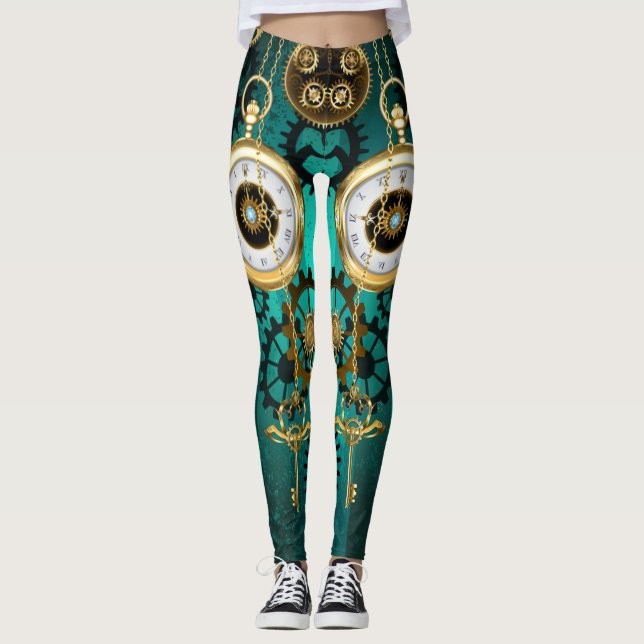 Leggings Steampunk Jewelry Watch sobre un fondo verde (Anverso)